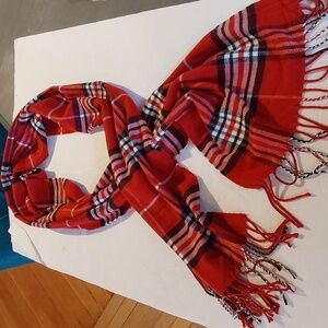 Cashmere Unisex Red/ Black Plaid Butter Soft Fringe Dress Holidays Winter Scarf